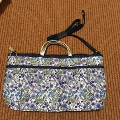 花柄 バッグインバッグ 青、紫