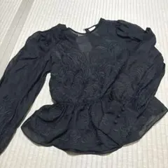 h&m ペプラム刺繍シアートップス