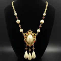 C61 ヴィンテージ アンティーク ゴールド ネックレス パール 大ぶり