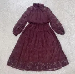 RUIRUE BOUTIQUE 長袖　ワンピ　総レース　ボルドー　 Lサイズ