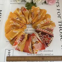 ハンドメイドシュシュ☆オレンジ花柄