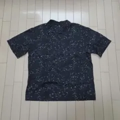 【美品】ユニクロ オープンカラーシャツ/プリント Lサイズ ブラック