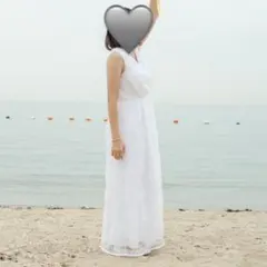 前撮りドレス ウエディング フローラル刺繍ホワイトロングドレス