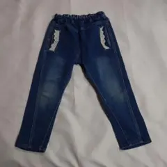 キッズ デニムパンツ レース装飾 ウエストゴム