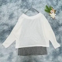 CECIL McBEE セシルマクビー (M) 長袖カットソー 透け感 千鳥柄