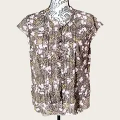 【ミゼール】ブラウス/Lサイズ/茶色系/草花柄/フェミニン/シフォン/半袖のサムネイル