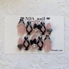 現品 ワンホン フレンチガーリー ちゅるん リボン ハート スナ系 ネイルチップ