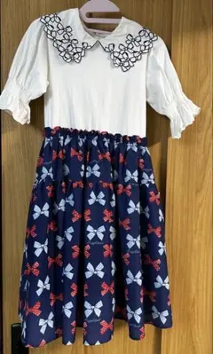 メゾピアノ(mezzo piano)リボン柄ドッキングワンピース