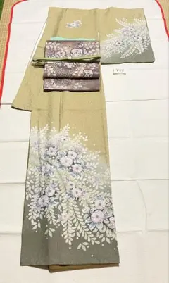 訪問着フルセット　辻ヶ花　作家　落款　薄緑　正絹　ガード加工