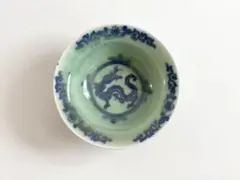 骨董　アンティーク　古伊万里　青磁染付　唐草　龍文様　小皿　深皿