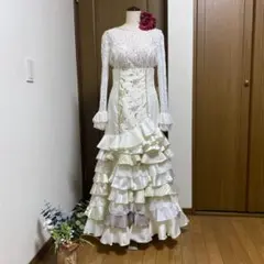 フラメンコ衣装セットアップアイボリー ベージュ ハンドメイド　中古 フラメンコ衣装セットアップアイボリー ベージュ ハンドメイド 中古