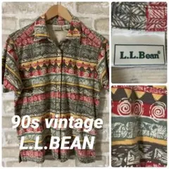 ビンテージ　90s LLBEAN レディースM アロハシャツ　半袖シャツ　総柄のサムネイル