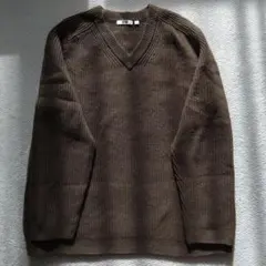 ユニクロU プレミアムラムリブVネックセーター ダークブラウン Lサイズ