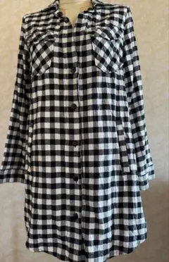 チェック柄長袖ロング丈チュニックシャツ