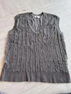 AZUL by moussy グレー フリンジニットベスト