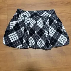 最終値下げ‼️黒と白のチェック柄バルーンキュロットプリーツスカート