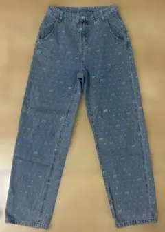 リボン柄 ストレートデニムパンツ Mサイズ