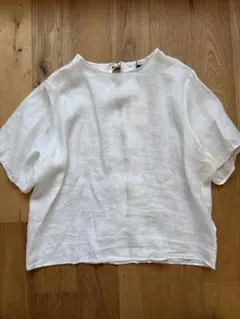 ZARA リネン100% レースアップ 半袖ブラウス ホワイト S 新品未使用