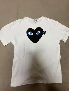 コムデギャルソン ビッグブラックブルーアイハートプリント M 白
