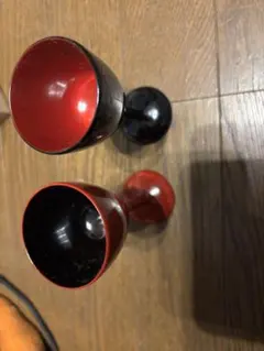 会津塗り　黒と赤のプラスチックお猪口 木箱入り