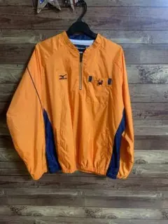 美品Mizuno ウィンドブレーカー L オレンジ/ネイビー