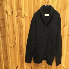 【イッカ】カーディガン　襟付き　長袖　ポケット付　ケーブル編　ネイビー系　メンズ