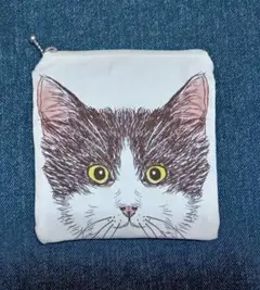 猫の顔ポーチ デニム風