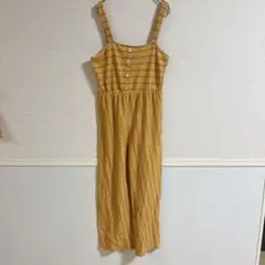 マスタード イエロー ストライプ サロペット オールインワン