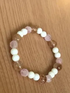 サゲニティッククオーツ＆モルガナイト＆白珊瑚 ブレスレット