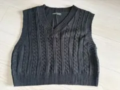 SHEIN ダークグレー Vネックニットベスト L