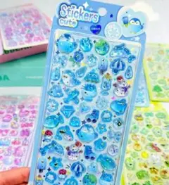 ◎ 3D ぷっくり ぷくぷく ドロップ 立体シール ペンギン 水族館 ブルー