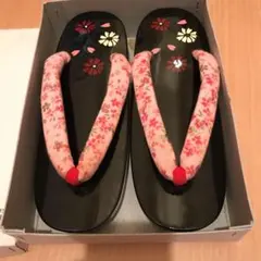 レトロ　木の下駄 ピンク 花柄　新品