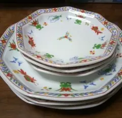 橘吉 八角形の花柄中華食器　6枚セット