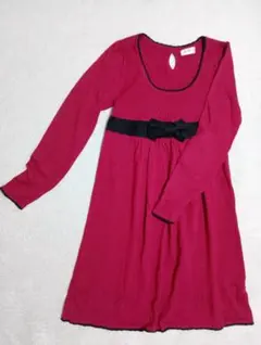 LODISPOTTO ピンク リボン付き長袖ワンピース