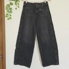オールドネイビー デニム バギーワイドパンツ L相当 黒 ブラック 綿100%のサムネイル