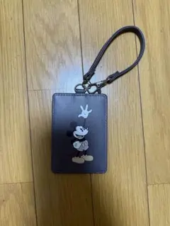 ディズニー ミッキーマウス パスケース グレー 定期入れ ストラップ