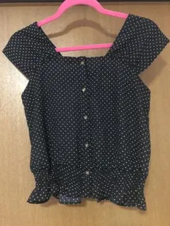 【美品】レトロガール　ドット柄フリルトップス Mサイズ ブラック