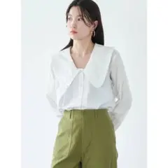 BIG衿フリルブラウス　オフホワイト　earth アース