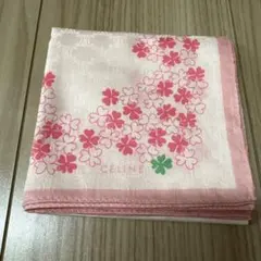 CELINE ピンク 花柄 ハンカチ