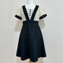 ANNA SUI DOLLY GIRL レース切替ワンピース バイカラー 黒のサムネイル