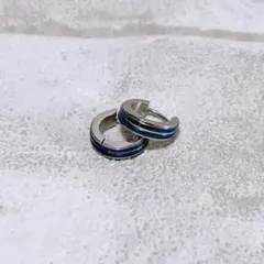フープピアス ブルーライン シルバー 両耳用 メンズ ピアス シンプル