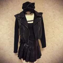 平成ギャル　Y2K ブラックレザーライダースジャケット　パンク