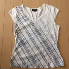 BURBERRY LONDON チェック柄 Vネック Tシャツ ホワイト 1のサムネイル