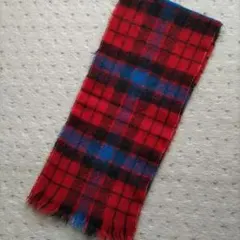 ウール100% 赤・青・黒 チェックマフラー