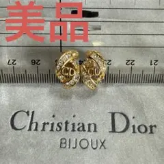 Christian Dior ラインストーン付きCDロゴイヤリング　ゴールド美品