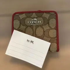 COACH 二つ折り財布 ベージュ/レッド