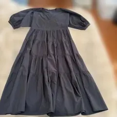 ZARA ティアード ロング ワンピース 五分袖 ブラック　S