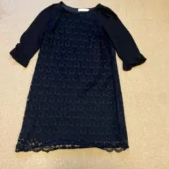 ネイビー レース 七分袖ワンピース