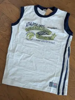 未使用　ノースリーブタンクトップ　ライトグレー×ネイビー　160