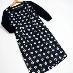 美品♡　レジャンス　ドゥーブレ　地模様×花柄　ニット異素材ドッキング　ワンピース